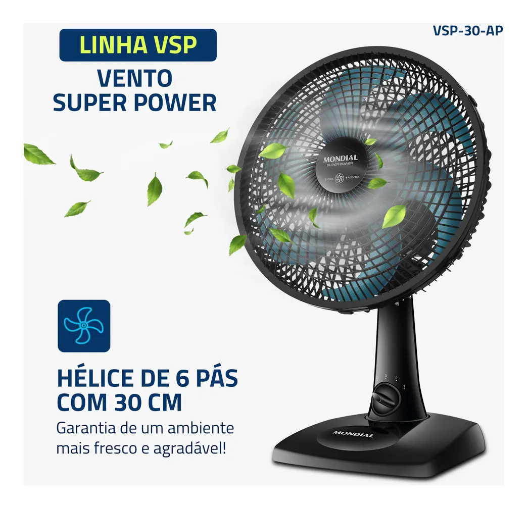 Ventilador De Mesa 30cm Super Power Mondial 60w Vsp 30 Ap